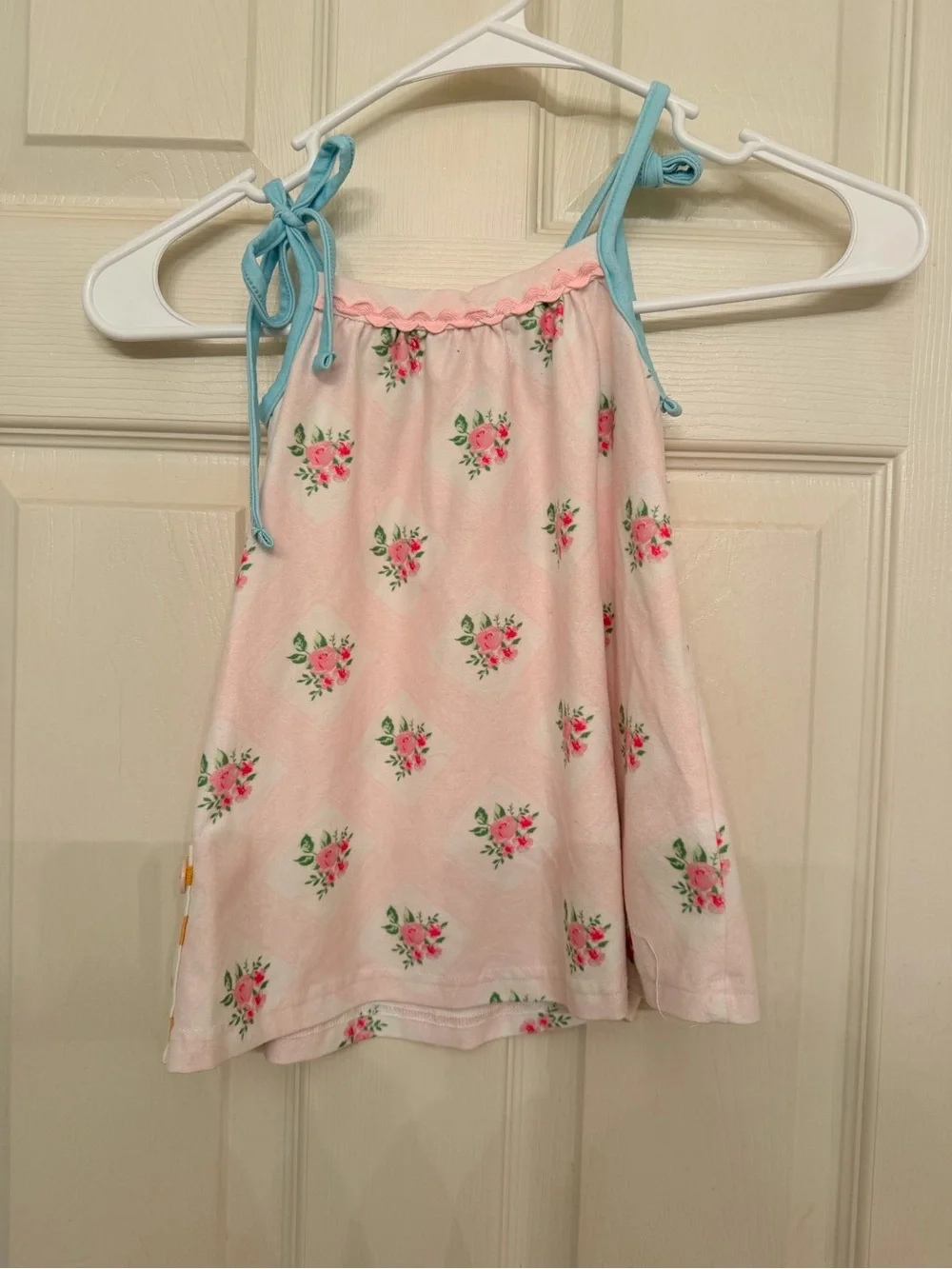 SweetHoney Pink Floral Top with Blue Straps and Orange Polka Dot Shorts